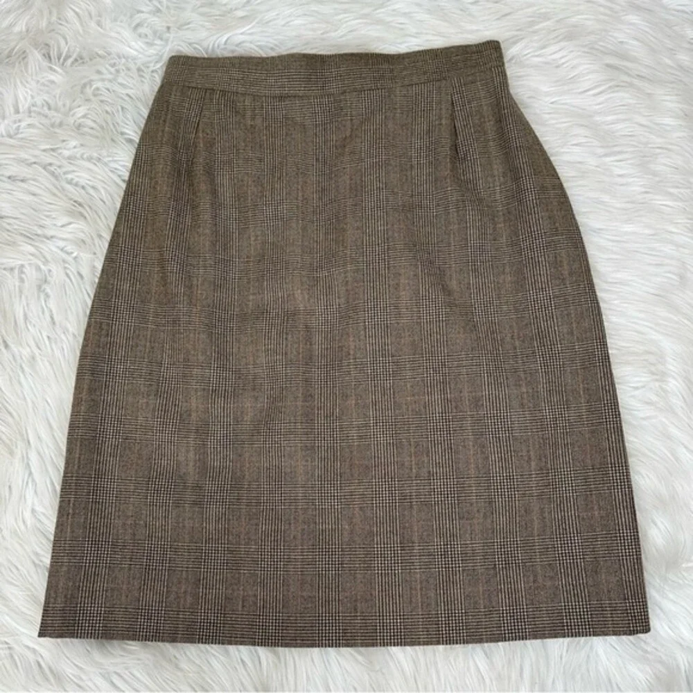 Dolce & Gabbana Brown Glen Plaid Wool Pencil Skirt High Waisted Made in Italy 42